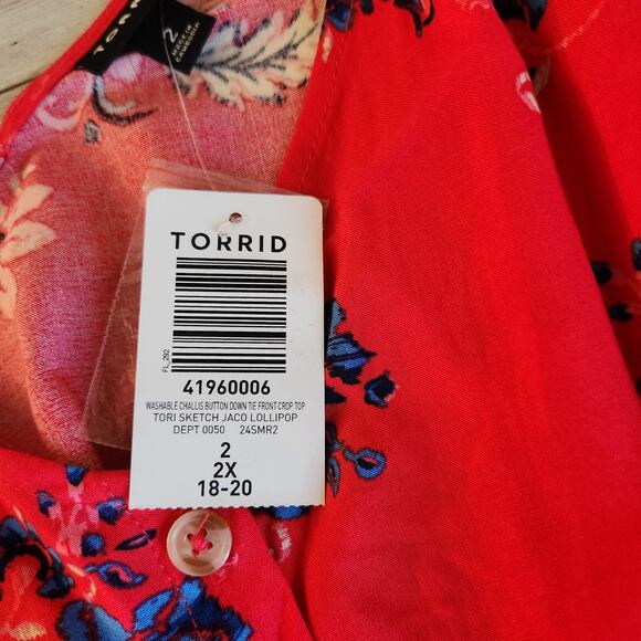 Torrid Washable Challis Button Down Tie Front Crop Top in Jaco Lollipop 2X NWT - Picture 7 of 11